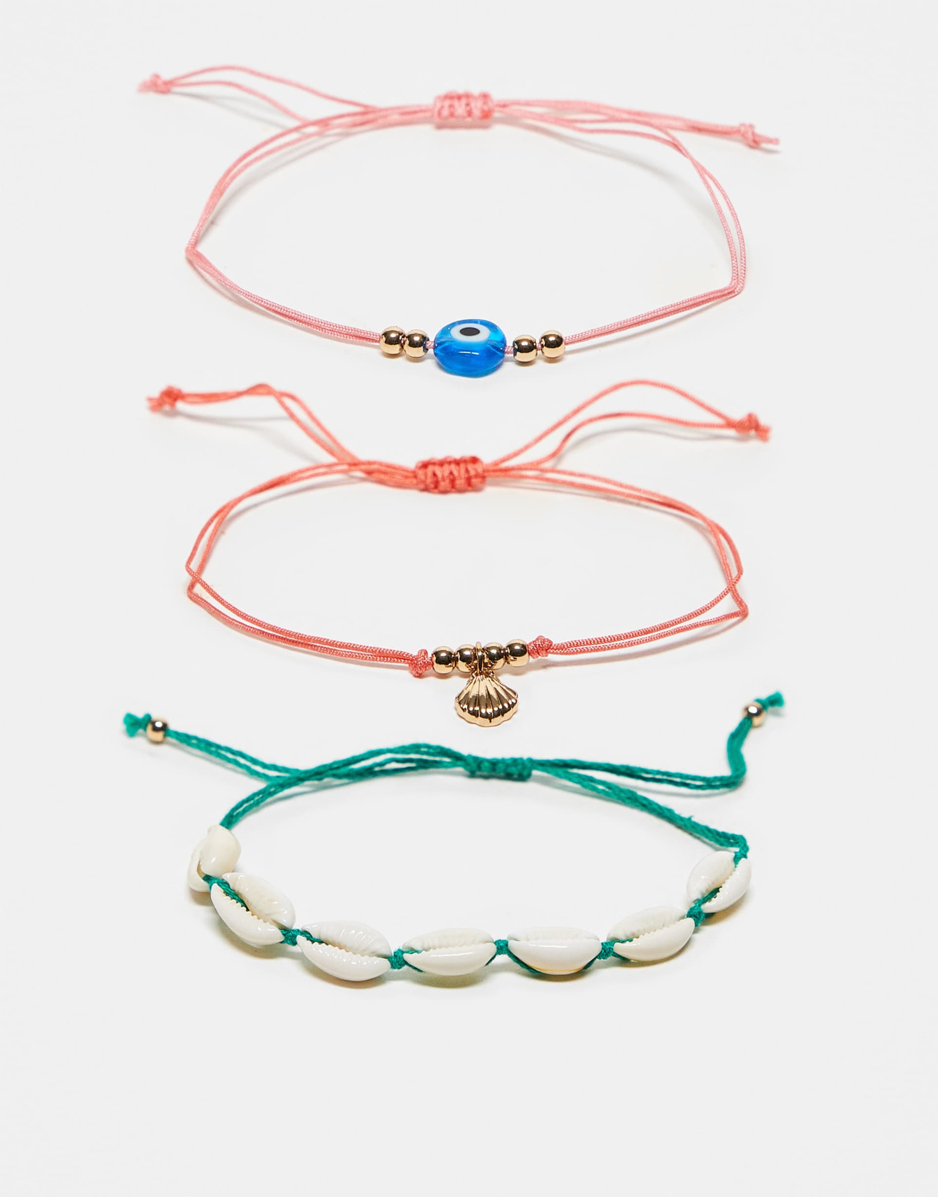 Accessorize - Confezione da 3 cavigliere multicolore in corda con conchiglie