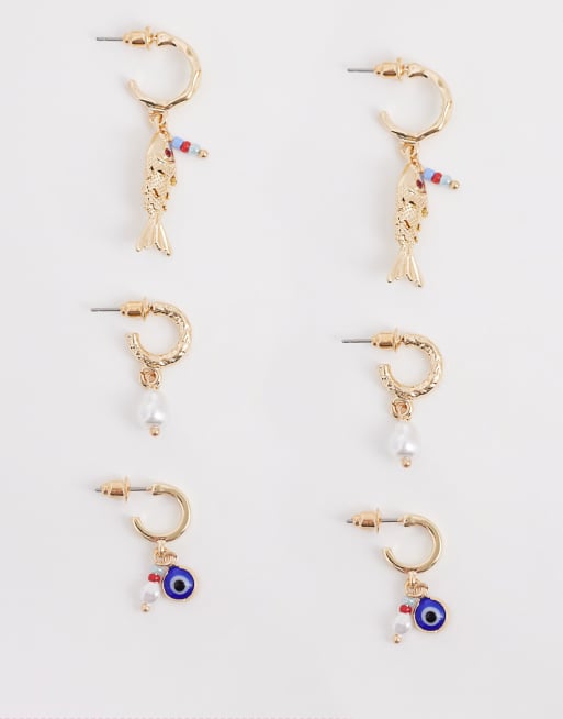 Accessorize - Confezione da 3 orecchini a cerchio color oro