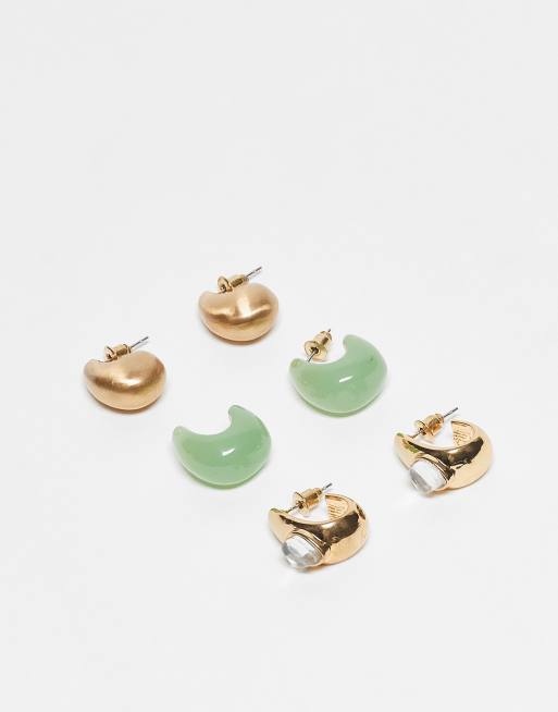 Accessorize - Confezione da 3 paia di orecchini pendenti a cerchio piccoli con pietre multicolore