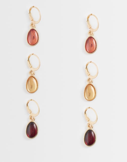Accessorize - Confezione da 3 paia di orecchini piccoli pendenti a cerchio piccoli color oro con cristalli