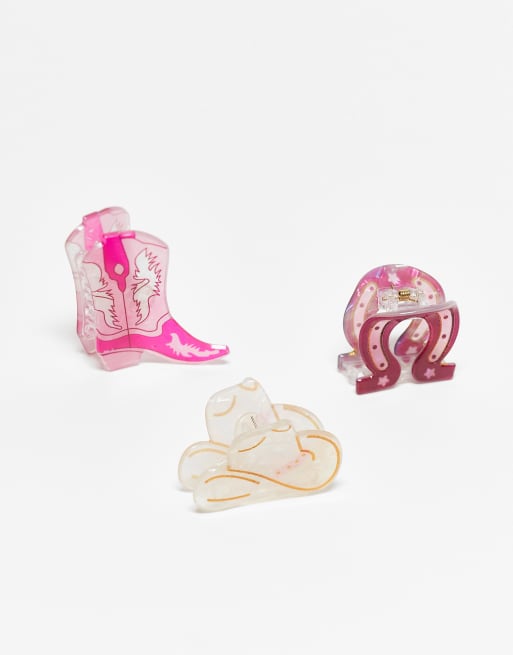 Accessorize - Confezione da 3 pinze per capelli a tema cowboy multicolore