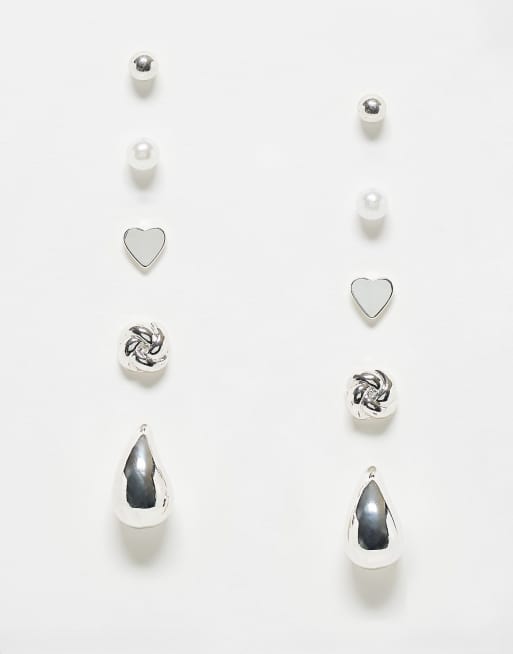 Accessorize - Confezione da 5 paia di orecchini a bottone color argento