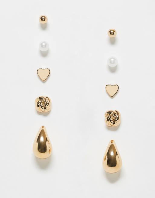 Accessorize - Confezione da 5 paia di orecchini a bottone color oro