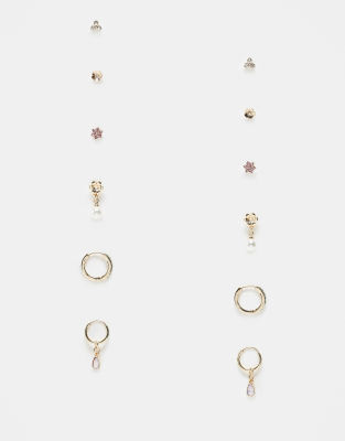 Accessorize - Confezione multipack con 6 paia di orecchini dorati con perle e fiori