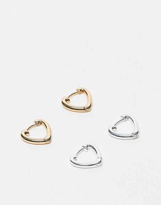 Accessorize - Confezione multipack da 2 paia di orecchini a cerchio a cuore color oro e color argento