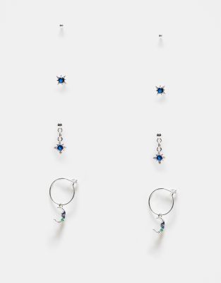 Accessorize - Confezione multipack di orecchini in argento sterling con design a cerchio e a bottone