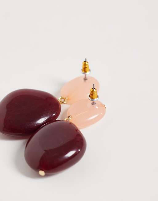 Accessorize contrast resin drop earrings in dark pinks, 3 of 4