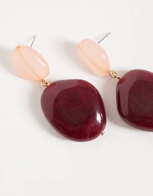 Accessorize contrast resin drop earrings in dark pinks, 4 of 4