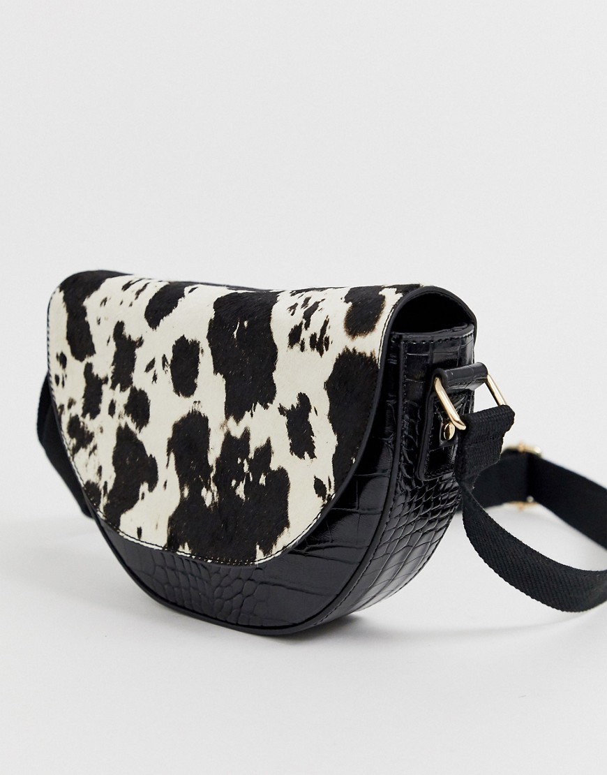 Accessorize Courtney black cow pony effect dome cross body bag with croc detail