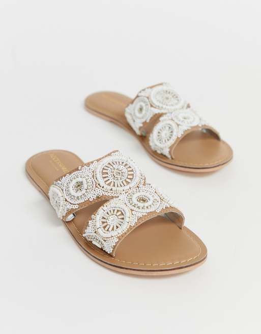 cream strappy flat sandals