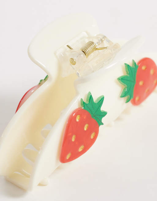 Accessorize - Cremehvid barrette-hårklemme med 3D-jordbærdetaljer, 3 af 3