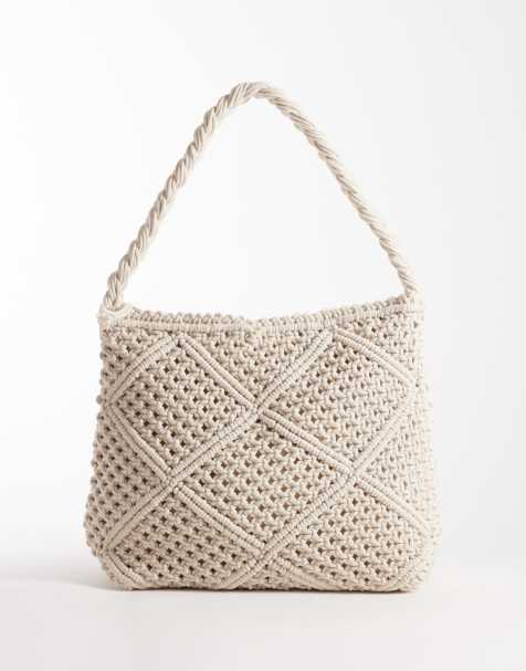 Accessorize - Cremehvid skuldertaske i makramé - view 1