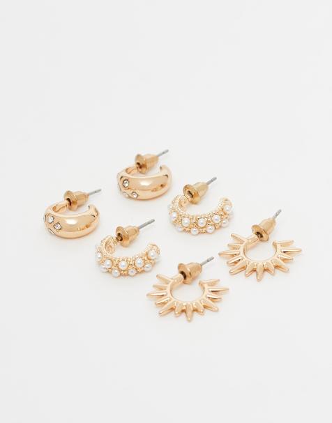 Accessorize – Creolen in Gold mit Himmelskörper-Design und Perlen, 3-er Pack  - view 1