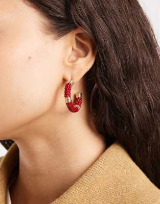 Accessorize - Créoles à perles en émail - Rouge