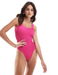 [Accessorize] Accessorize crinkle square neck swimsuit in pink S PINK