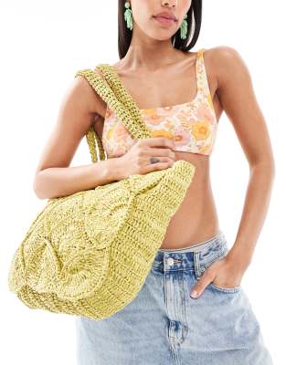 Accessorize Accessorize crochet beach tote bag in lime green