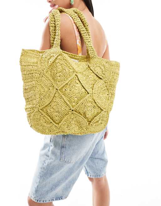 Accessorize crochet beach tote bag in lime green, 4 of 4