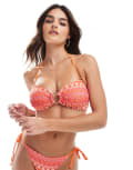 [Accessorize] Accessorize crochet detail bandeau bikini top in pink with gold hardware 14 PINK