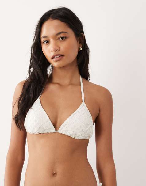 Accessorize crochet triangle bikini top in white - view 1