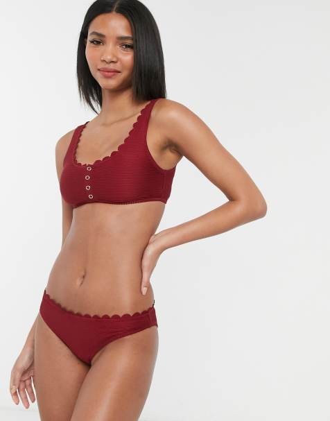 Accessorize - Crop top de bikini festonné à boutons - Baie
