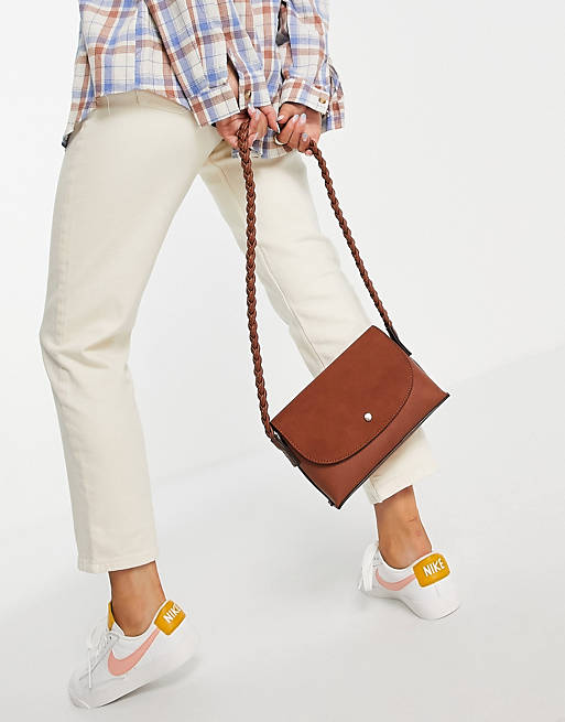 Accessorize cross body bag with plaited strap in tan suedette