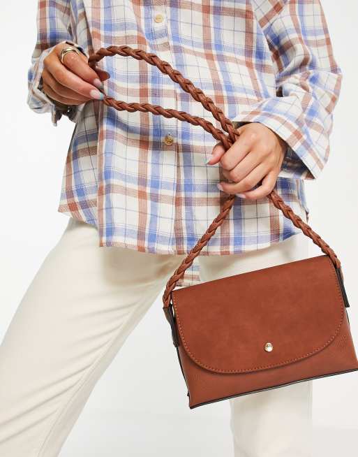 Accessorize cross body bag with plaited strap in tan suedette