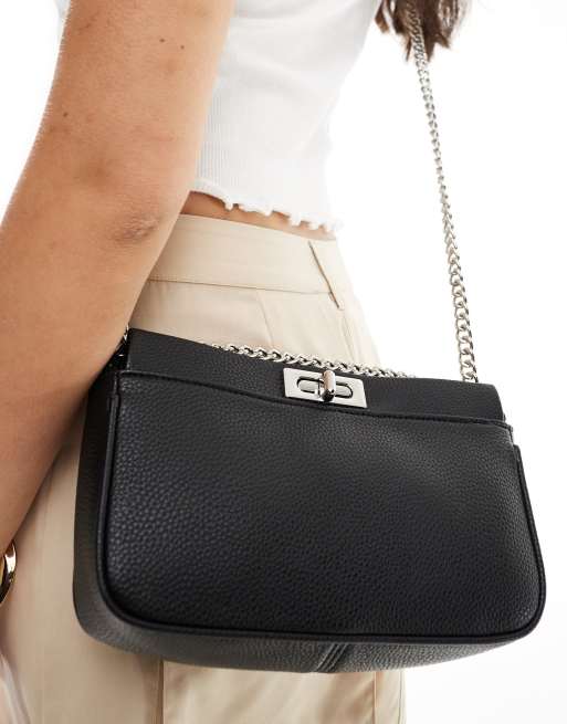 Accessorize Crossbody schoudertas met zilverkleurige ketting in zwart ASOS
