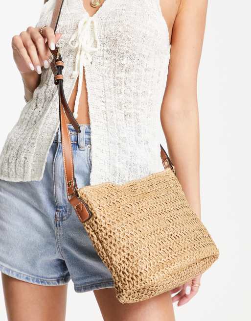 Accessorize - Crossbody tas van stro in naturel