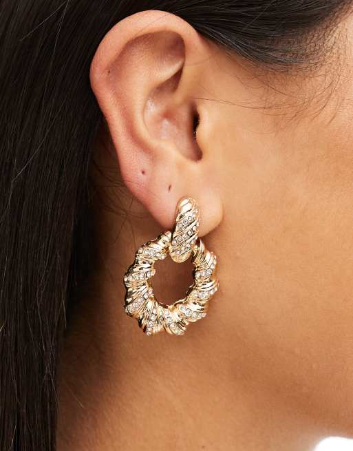 Accessorize crystal door knocker earrings in gold, 3 of 4