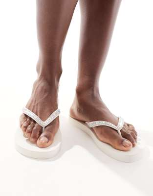 Accessorize Accessorize crystal embellished flip flop cream-White