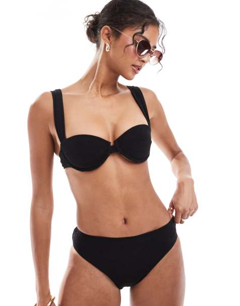 Accessorize – Czarna brokatowa góra od bikini z fiszbinami - view 1