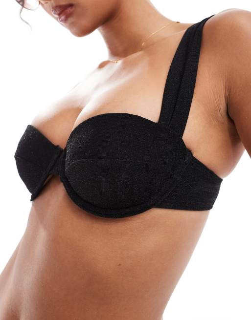 Accessorize – Czarna brokatowa góra od bikini z fiszbinami, 3 z 4