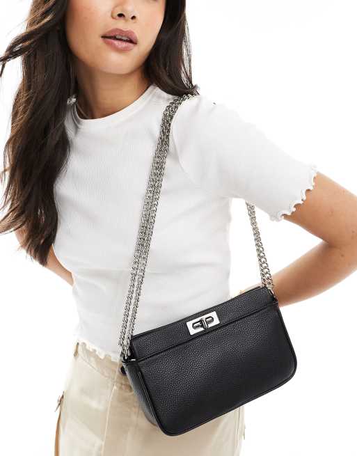 Accessorize – Czarna torebka na ramię z paskiem crossbody w złotym kolorze