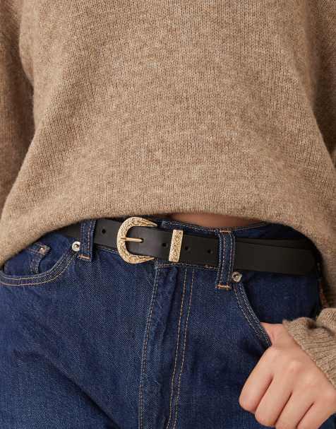 Accessorize – Czarny pasek premium z klamrą w stylu kowbojskim - view 1