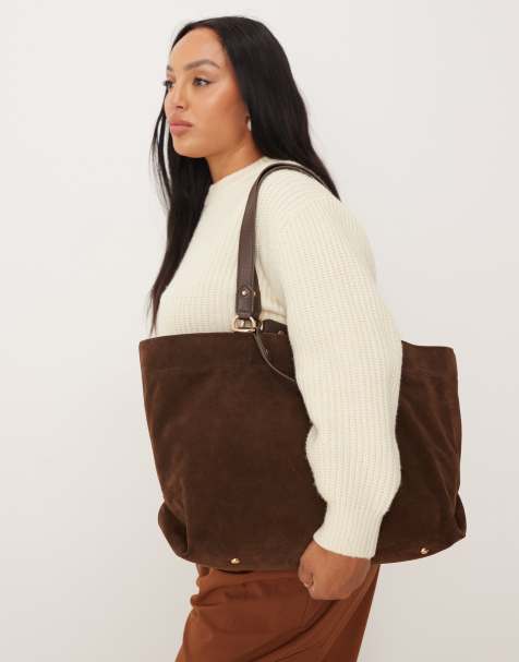 Accessorize – Czekoladowa zamszowa torba typu tote z różnymi uchwytami - view 1