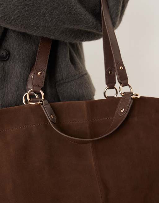 Accessorize – Czekoladowa zamszowa torba typu tote z różnymi uchwytami, 3 z 4
