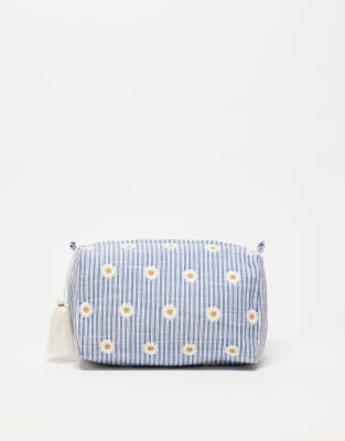 Accessorize Accessorize daisy and stripe wash bag in blue