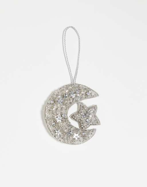 Accessorize - Decorazione per l'albero di natale color argento a forma di luna e stella 