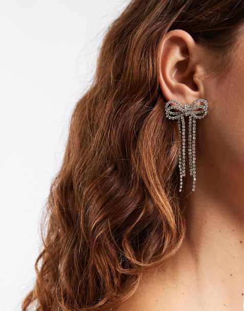 Accessorize diamante bow drop earrings in multi - view 1