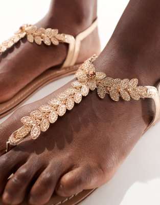 Accessorize Diamante Leaf Sparkle Sandals In Gold