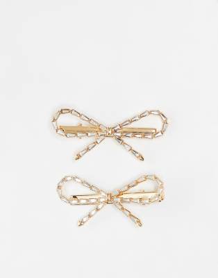 Accessorize Accessorize diamonte hair bow 2 pack in gold