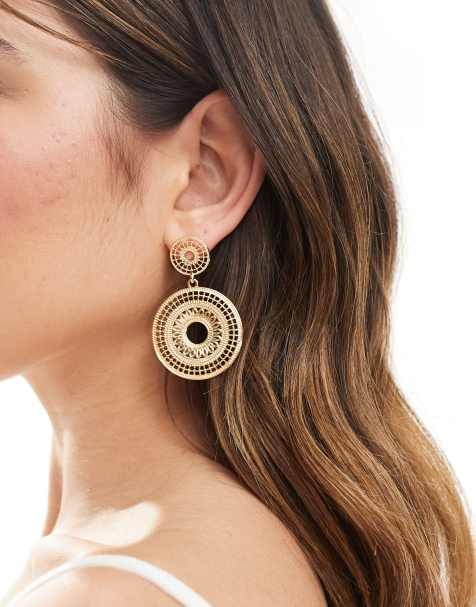 Accessorize disc drop earring in gold - view 1