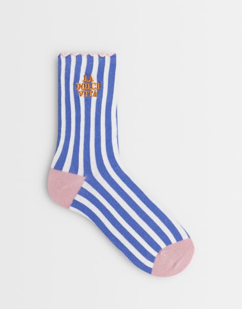 Accessorize - Dolce Vita - Gestreepte sokken met ruches aan de rand in blauw - view 1
