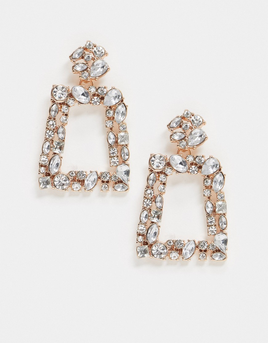 Accessorize door knocker earrings with clear gems in rose gold