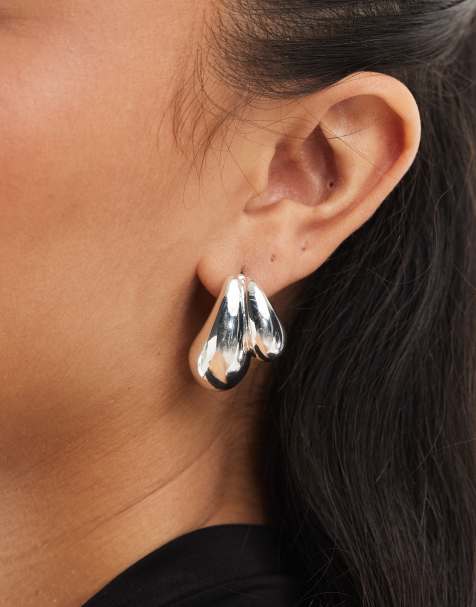 Accessorize double drop curve earrings in silver - view 1