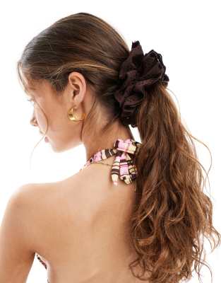 double layer eyelet hair scrunchie in brown