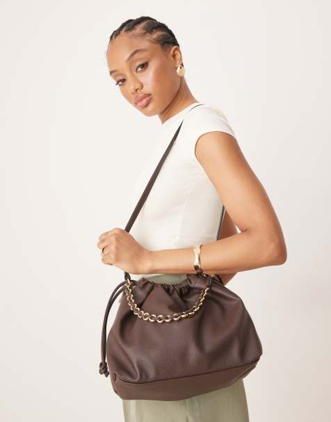 Accessorize drawstring small shoulder bag in chocolate - view 1