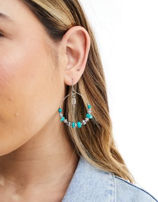 Accessorize drop beaded hoop in silver/turquoise - ASOS Price Checker