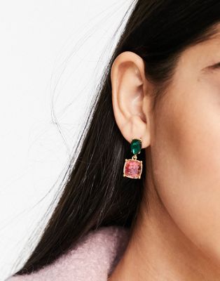 Accessorize drop earrings in bright gem stones