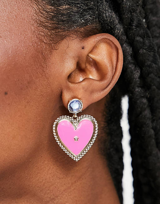 Accessorize drop earrings in enamel heart design